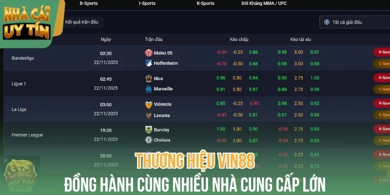 Thương hiệu Vin88 đồng hành cùng nhiều nhà cung cấp lớn